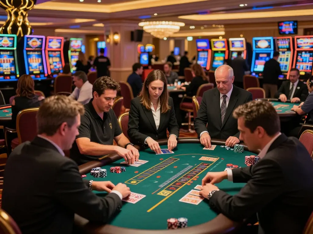 da88hq players engaged in high-stakes blackjack, showcasing strategic gameplay and vibrant casino atmosphere.