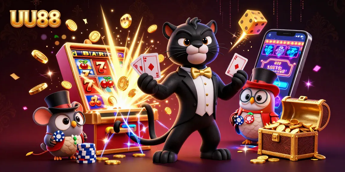 Experience thrilling gameplay at UU88 with a 3D illustration of vibrant casino action.