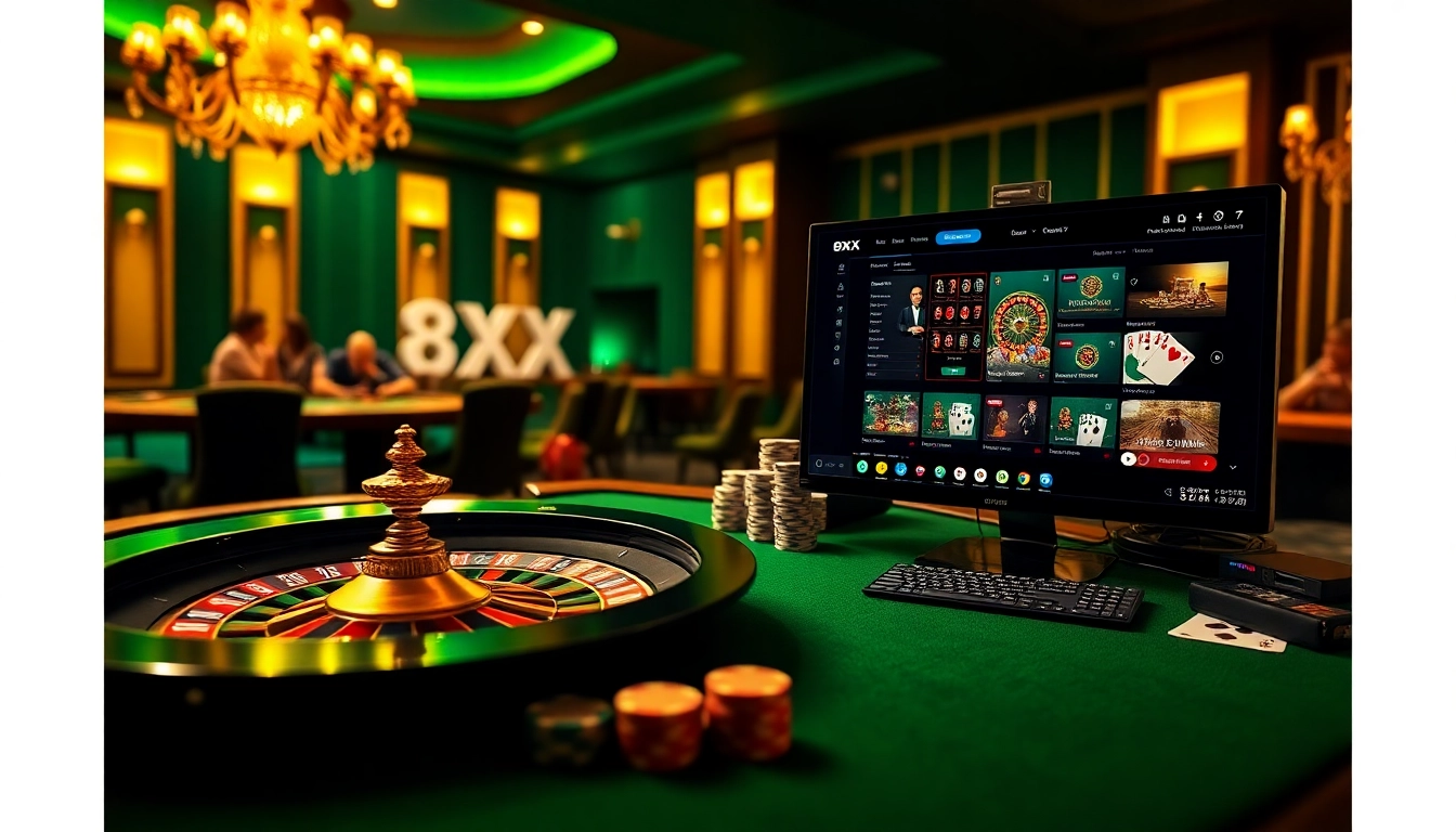 Engaging players at the luxurious 8XX online casino with roulette and poker elements.