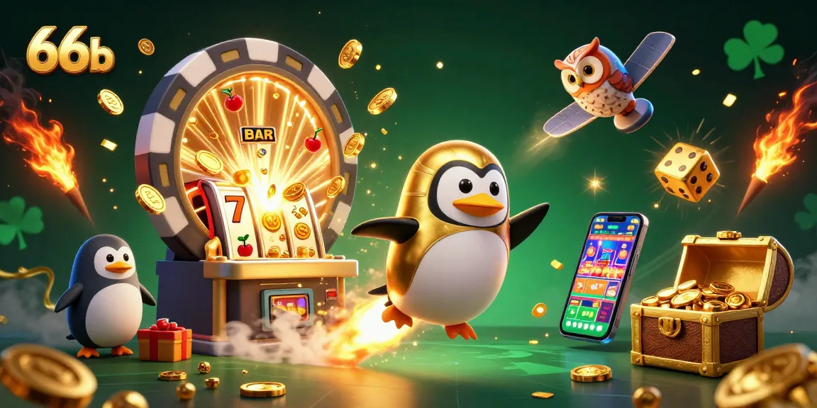 Experience the thrilling world of 66b with a cosmic penguin racing toward a jackpot-winning casino.