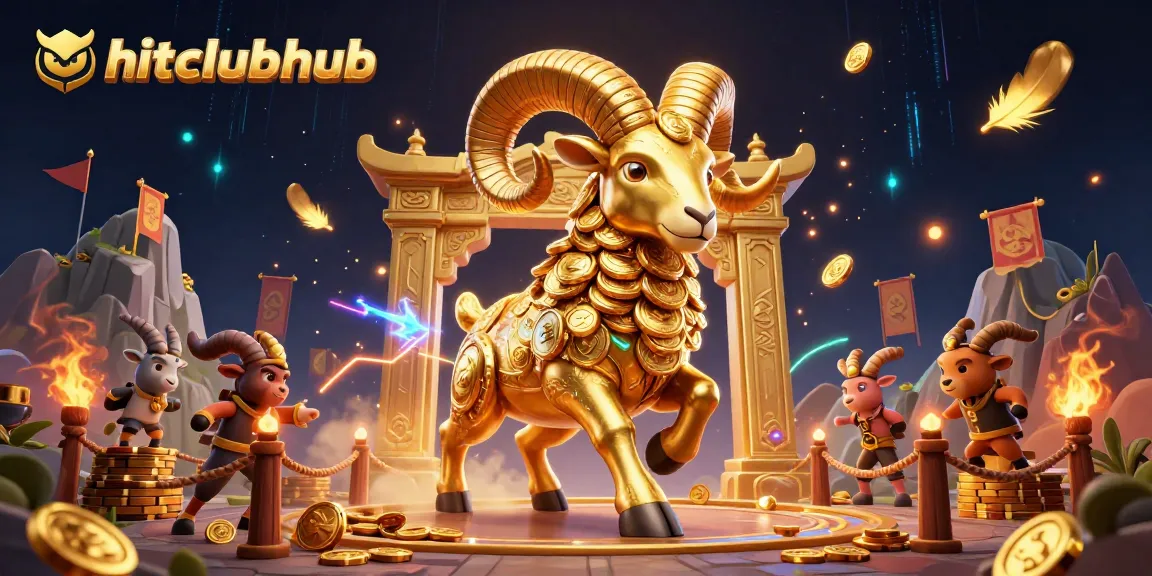 Experience the thrill of winning on hitclubhub with a golden ram charging through a vibrant casino scene.