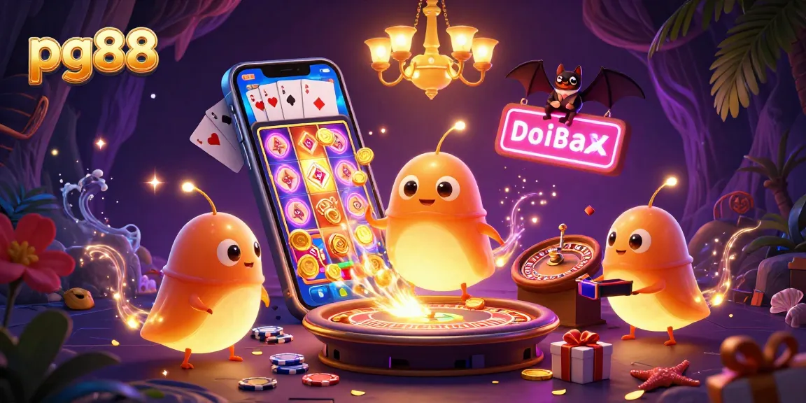Experience vibrant gaming fun with pg88 at the animated cave casino, featuring poker, slots, and glowing elements.