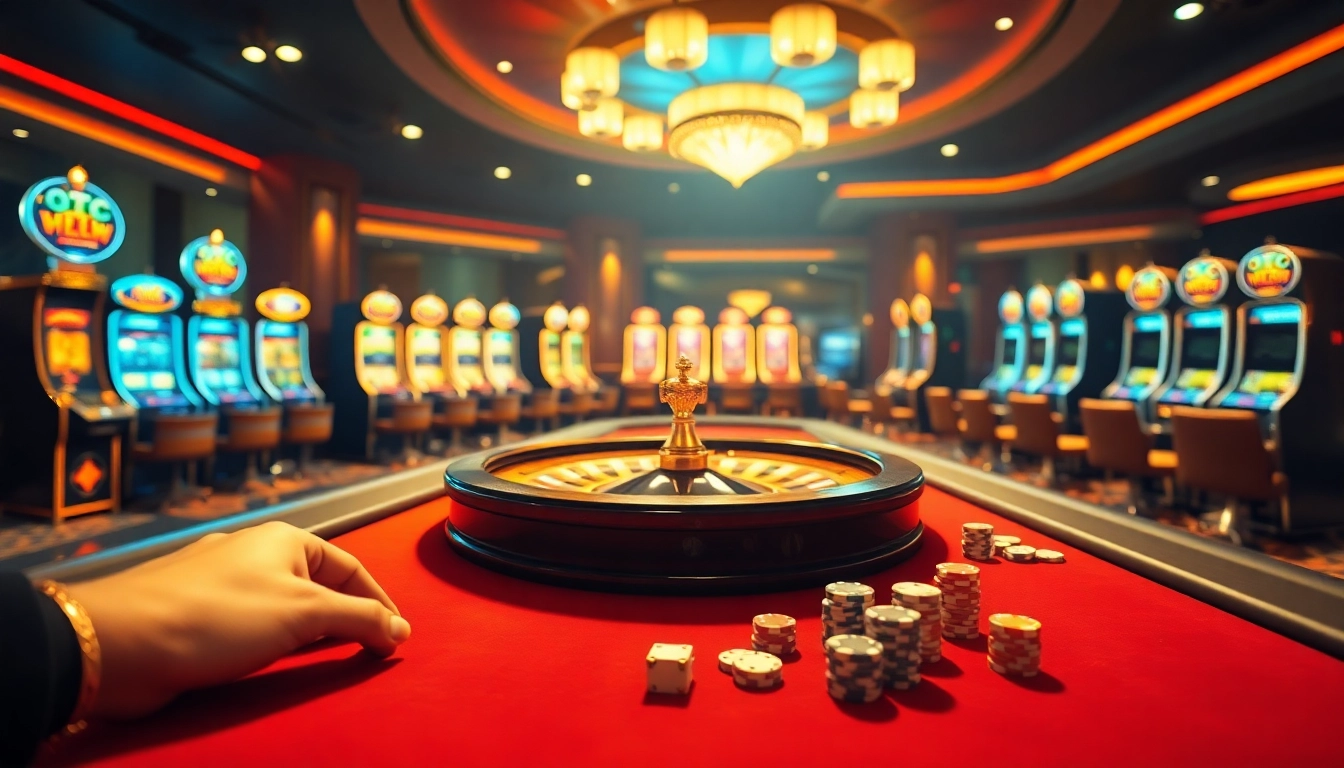 Experience excitement at 58wim with luxurious poker tables and vibrant slot machines.