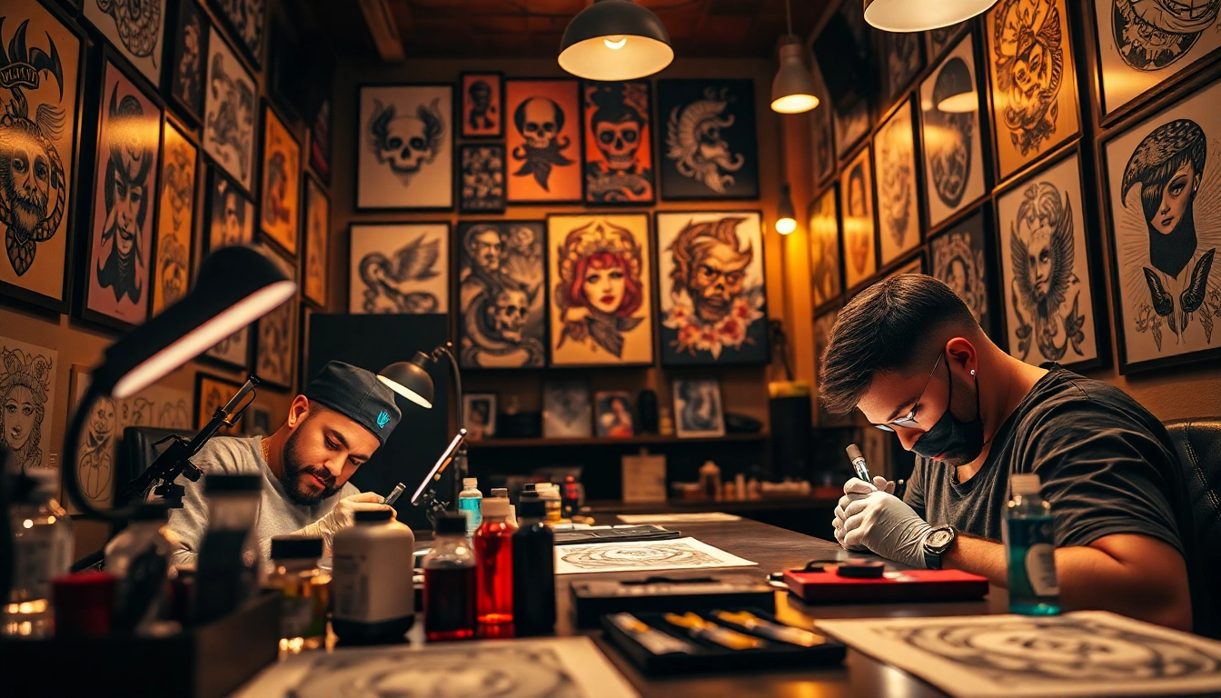 Experience the artistry at https://89bet.tattoo/ showing skilled tattoo professionals in a vibrant parlor.