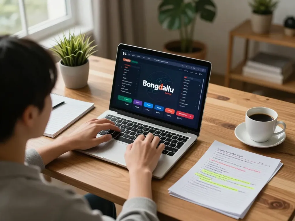 Bongdallu user engaging in online betting while analyzing strategies in a cozy home setting