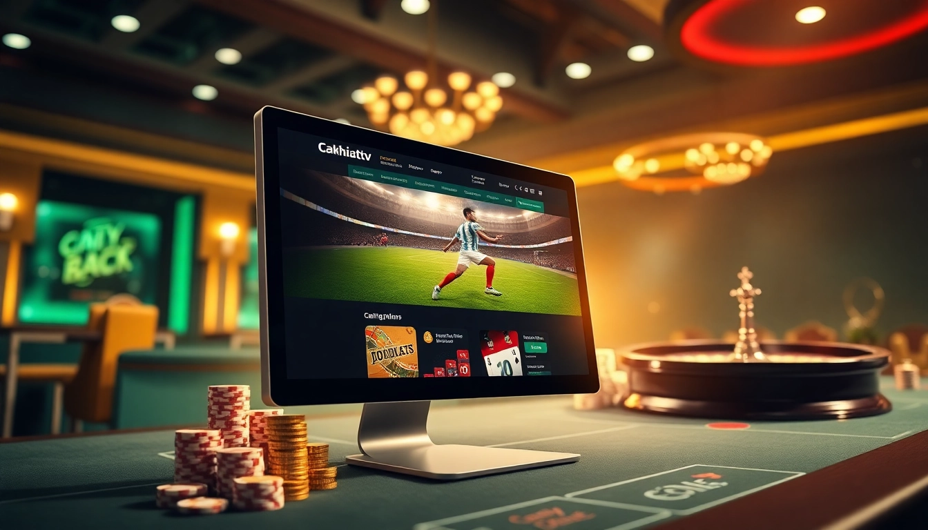 Cakhiatv offers an engaging online gambling experience with a live football match display.