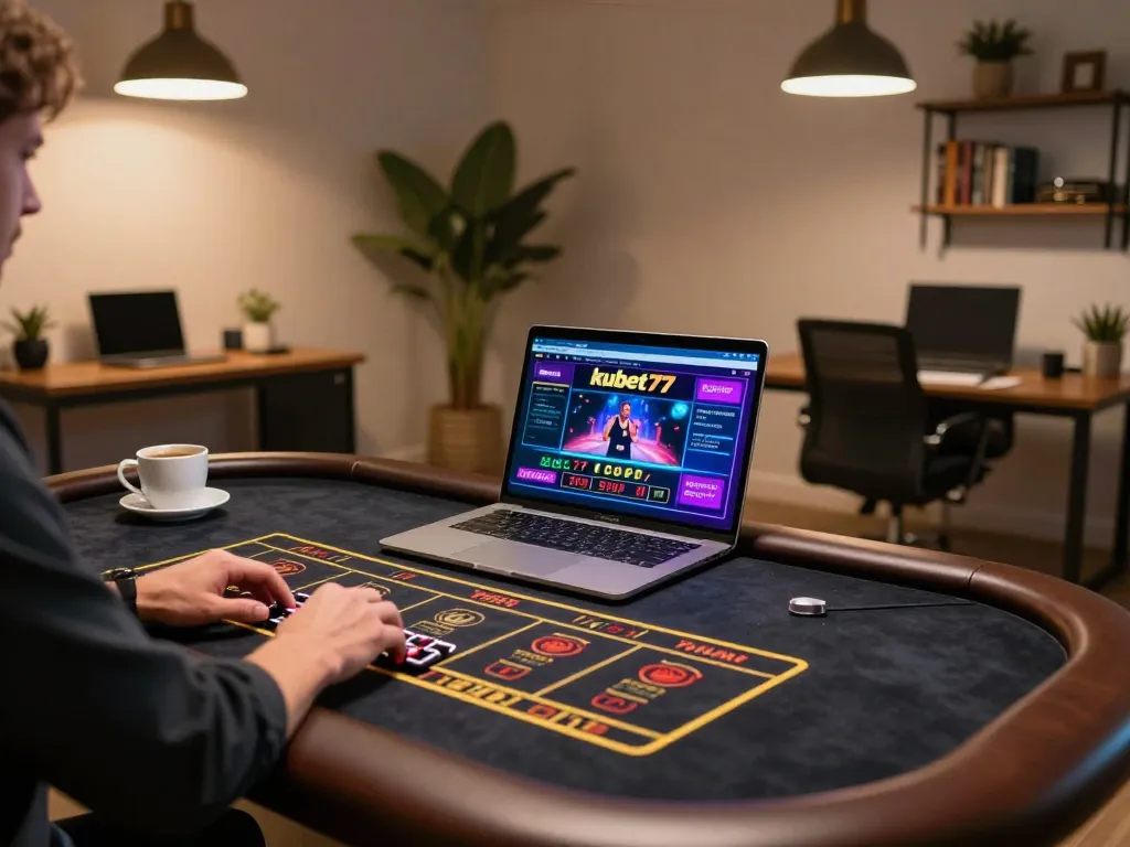 Experience exciting online gambling with kubet77 on a stylish home office setup
