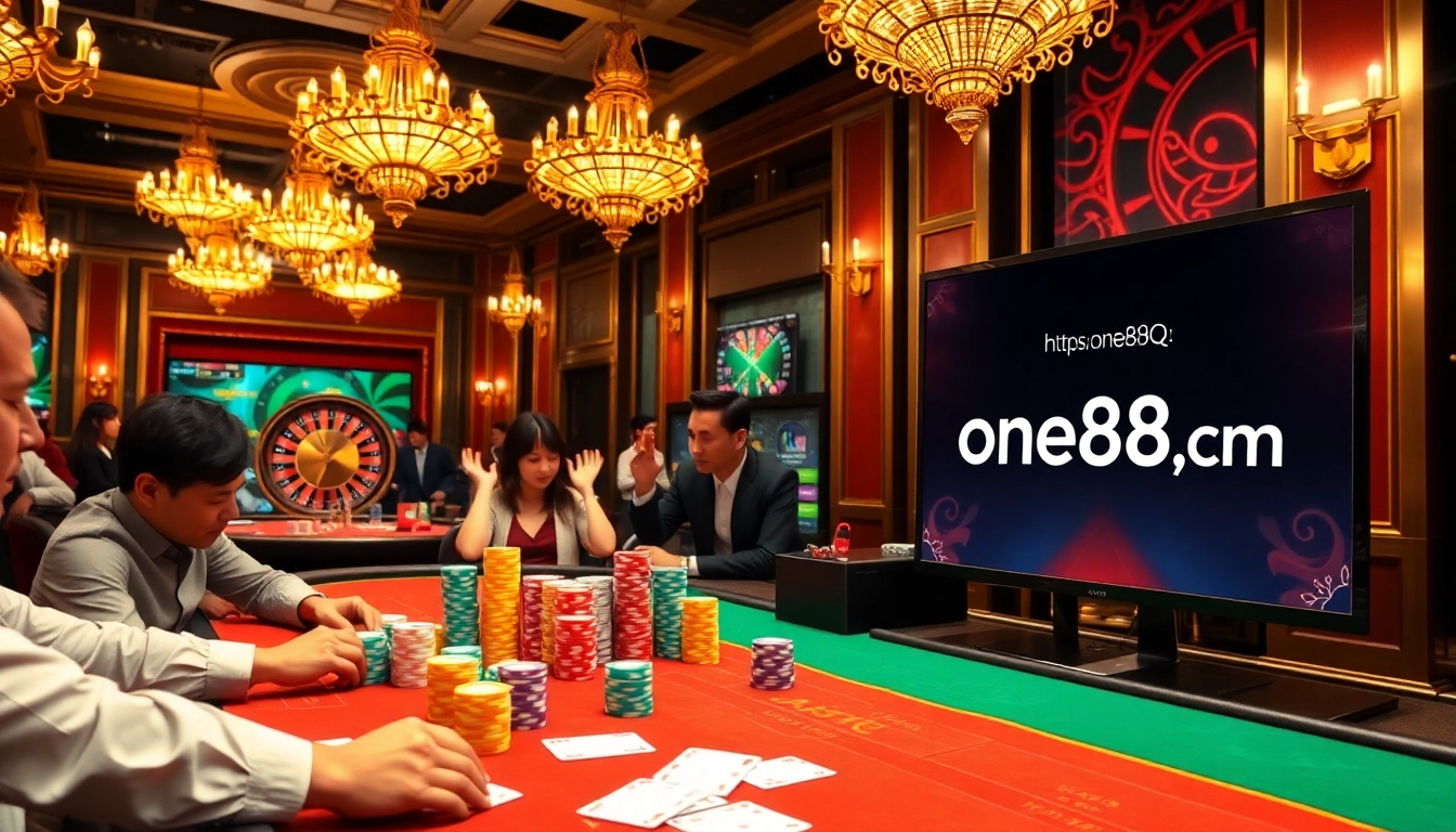 Experience the vibrant casino ambiance at https://one88qq.com with poker chips and dealer action.