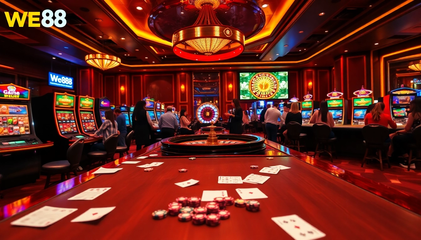 Experience the thrill of gaming at WE88 casino with live dealers and vibrant slot machines.