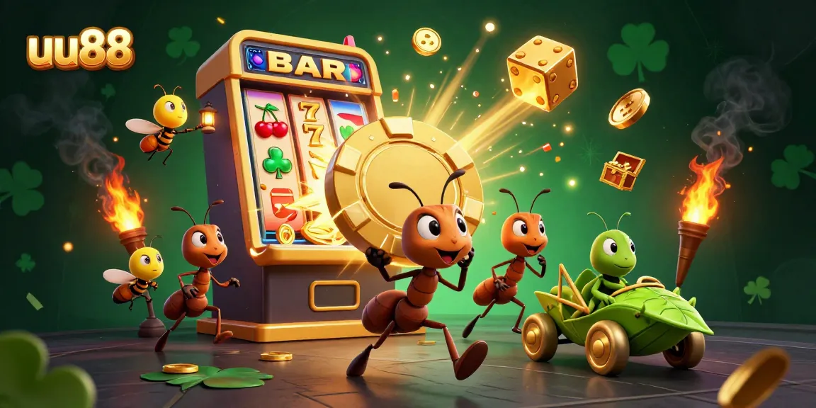 uu88 adventure with ants carrying a giant poker chip in an exciting casino heist