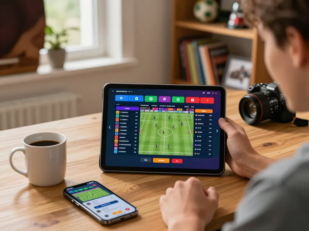 Engaging sports betting moment while using mubet app on a tablet with live updates.