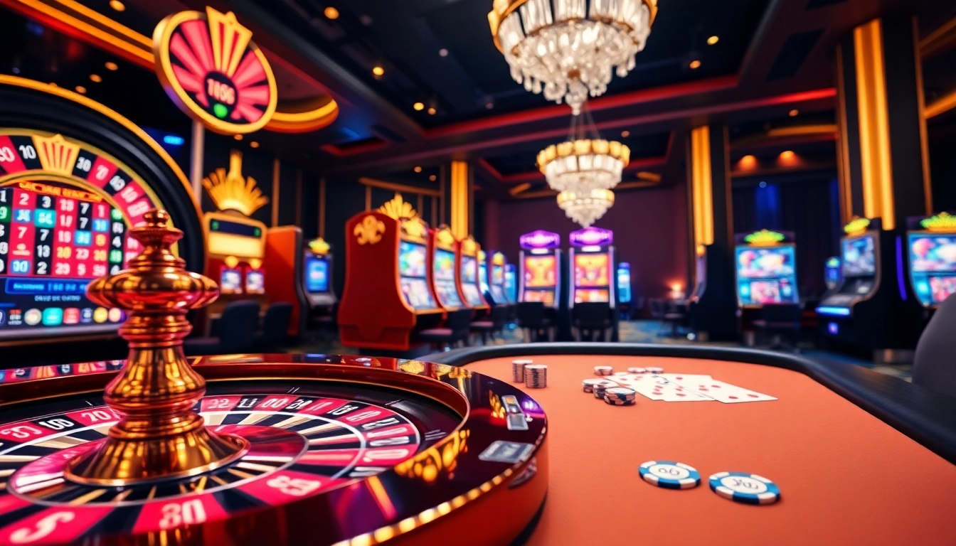 Players enjoy high-stakes gambling at MM88 with dynamic slot machines and vibrant roulette tables.