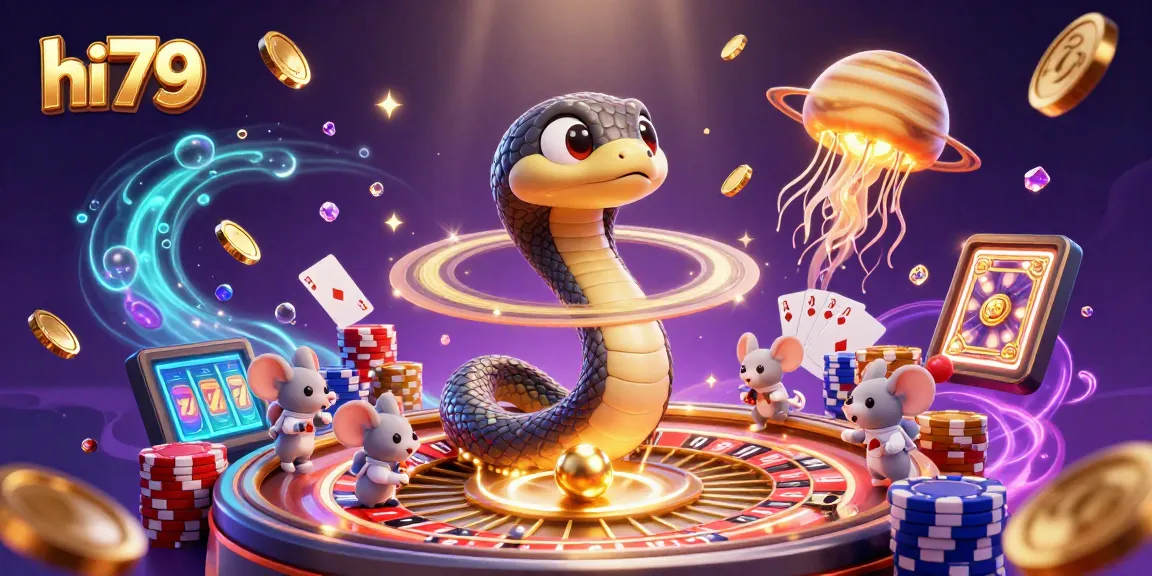 Experience thrilling bets at hi79 with a vibrant casino scene featuring a whimsical Saturn snake.