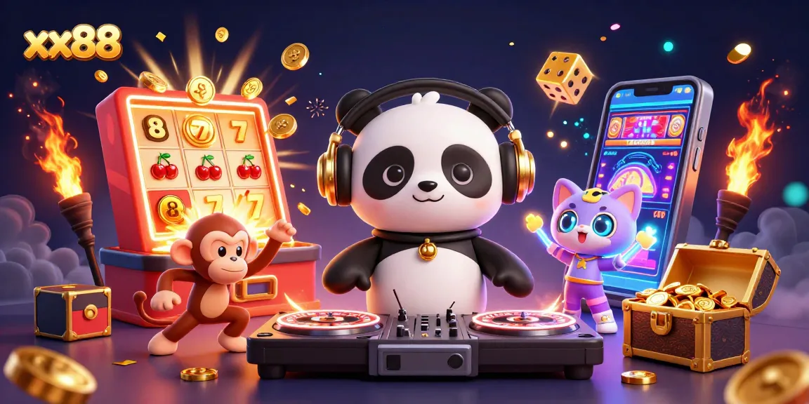 Experience thrilling moments with xx88 as a DJ panda spins at a vibrant casino rave party.