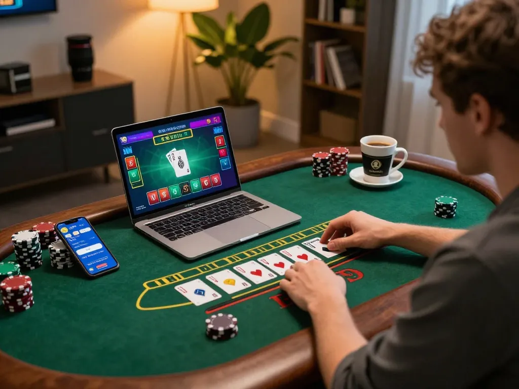 Engaged player at red88de enjoying live dealer blackjack, showcasing online gaming excitement.