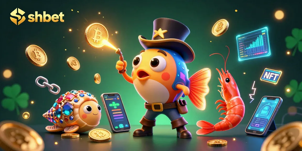 Win big at shbet with a dynamic 3D scene featuring treasures and crypto elements.