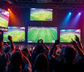 Engage with live soccer streaming on joemadfan.com, showcasing energetic fans and vibrant sports interface.