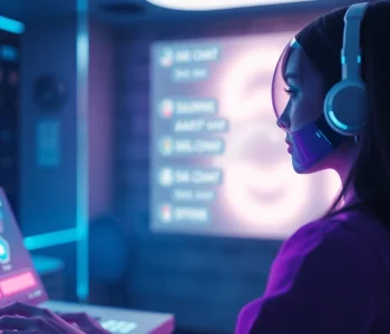 Interactive digital interface demonstrating sex chat AI technology in a futuristic setup.