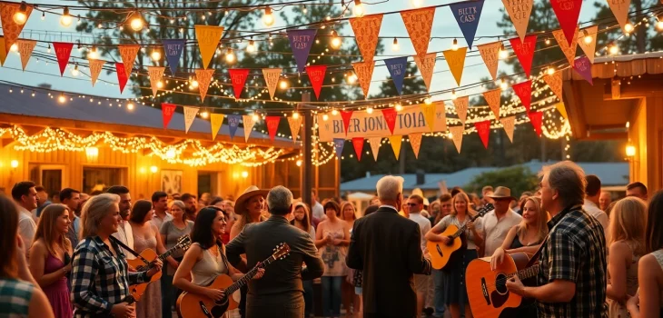 Celebrate Johnny Cash's birthday at a lively event, featuring music and joyful guests, enhancing the spirit of johnnycashbirthday.com.