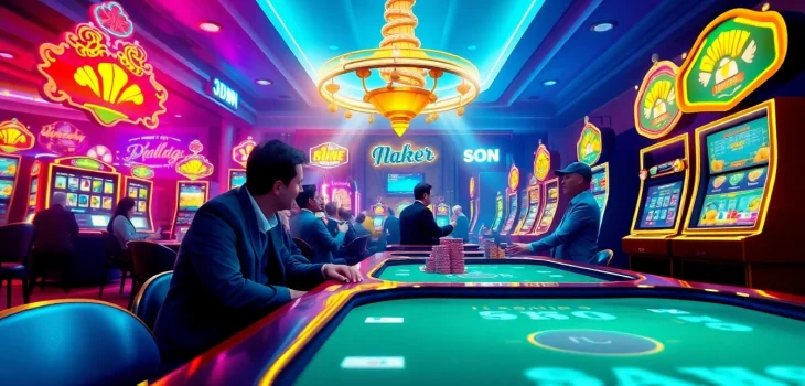 Discover the thrill of online gaming at luck8win.live, featuring vibrant casino scenes and engaging players immersed in the action.