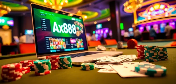 Engaging Ax88 gaming interface with colorful poker chips and casino elements on a luxurious table.