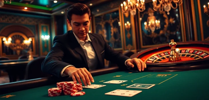 Exciting gameplay at 58WIN casino featuring poker chips and cards on a glamorous table.