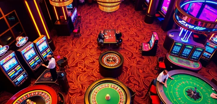 ZX88 players enjoying thrilling tabletop slots with vibrant lights and casino excitement.