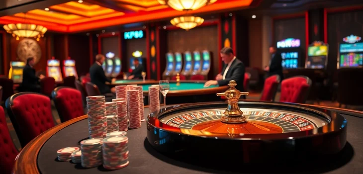 Experience the excitement at KP88's luxurious casino tables with thrilling games and vibrant atmosphere.