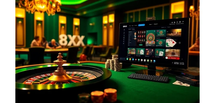 Engaging players at the luxurious 8XX online casino with roulette and poker elements.