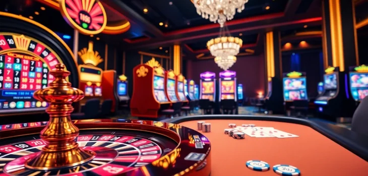 Players enjoy high-stakes gambling at MM88 with dynamic slot machines and vibrant roulette tables.